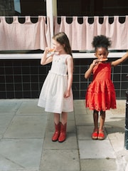 Self-Portrait Red Linen Bow Dress - Image 3 of 7