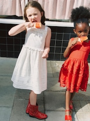 Self-Portrait Red Linen Bow Dress - Image 4 of 7