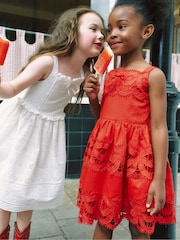 Self-Portrait Red Linen Bow Dress - Image 5 of 7