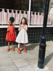 Self-Portrait Red Linen Bow Dress - Image 6 of 7