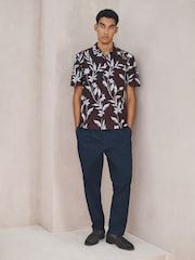 Brown Linen Tencel Blend Floral Print Short Sleeve Shirt - Image 2 of 8