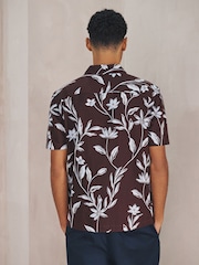 Brown Linen Tencel Blend Floral Print Short Sleeve Shirt - Image 4 of 8