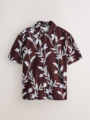 Brown Linen Tencel Blend Floral Print Short Sleeve Shirt - Image 6 of 8