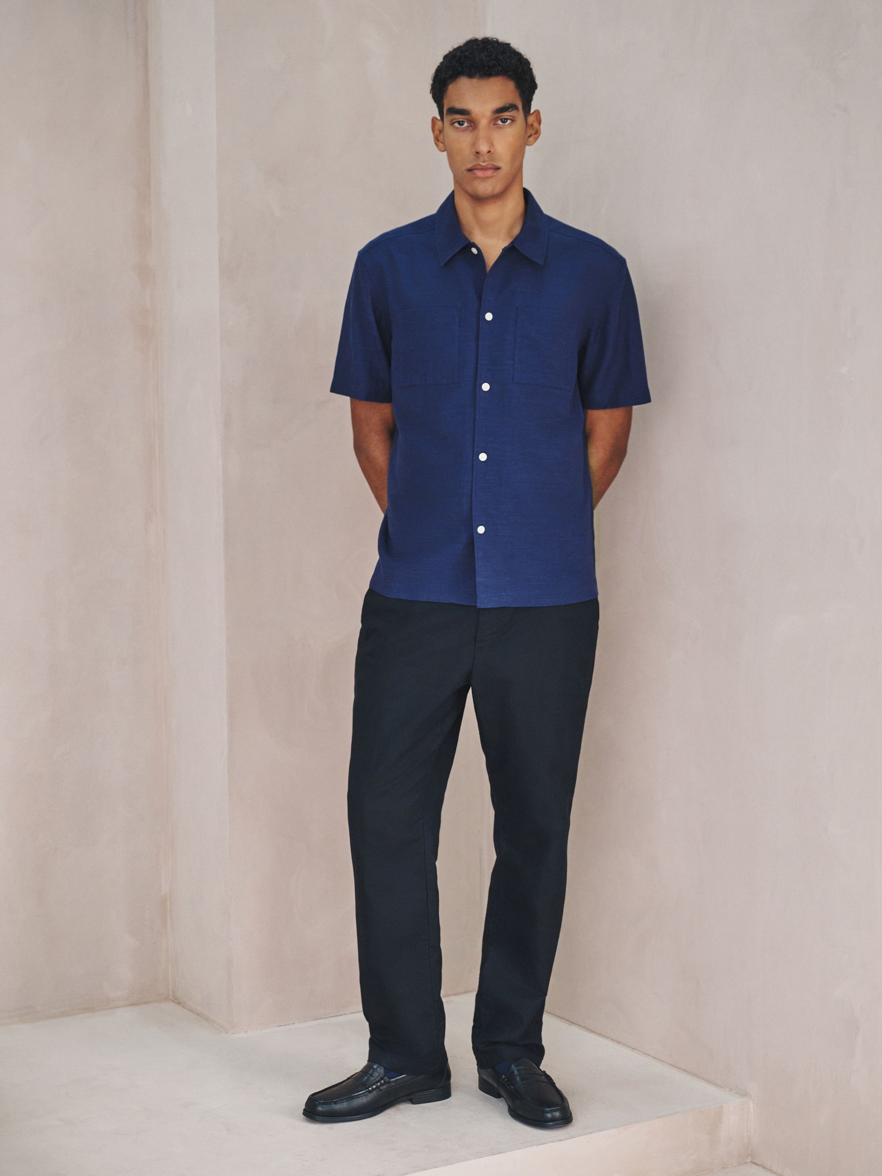 Buy Navy N.Premium Linen Tencel Blend Short Sleeve Shirt from Next