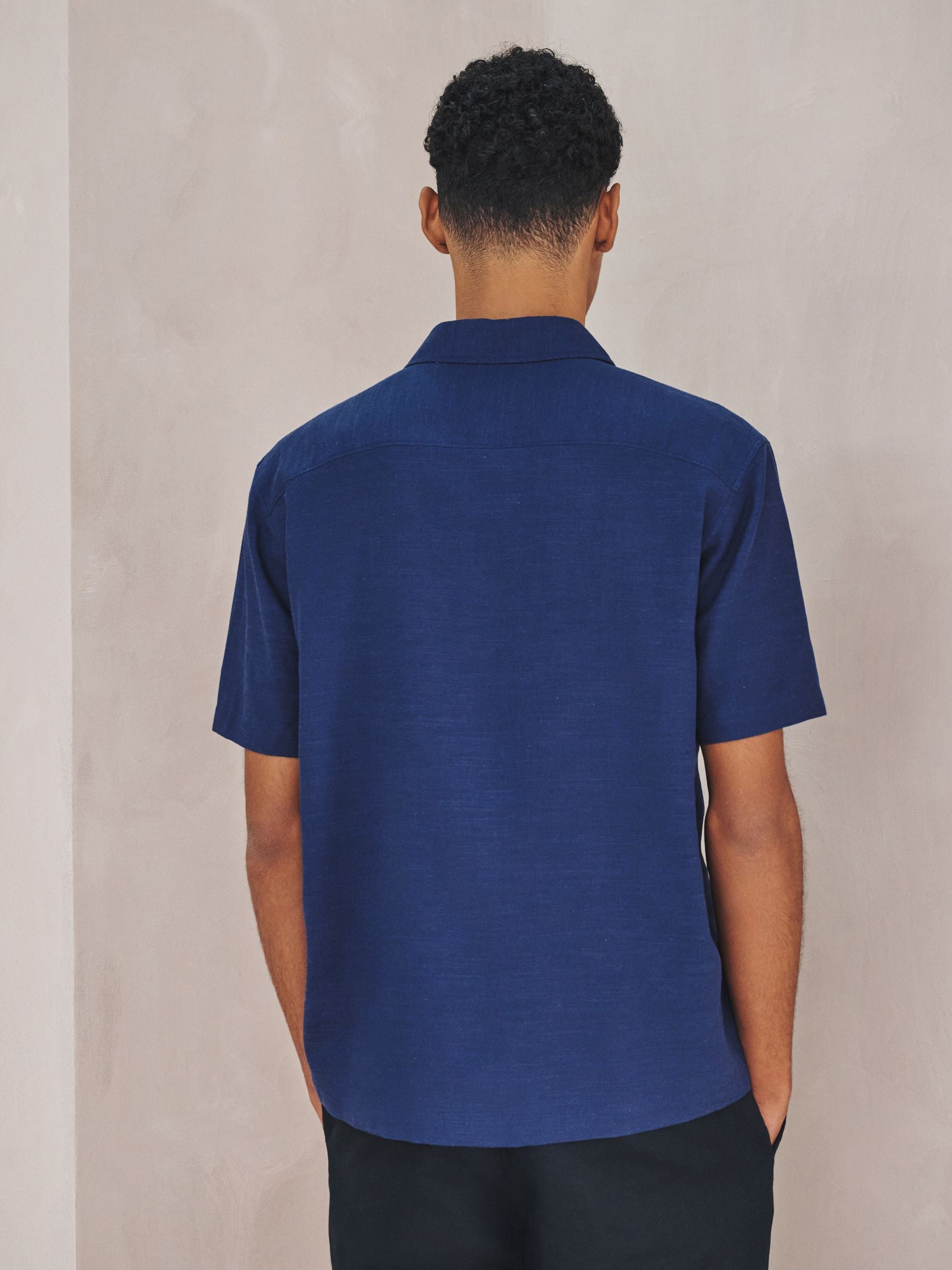 Buy Navy N.Premium Linen Tencel Blend Short Sleeve Shirt from Next