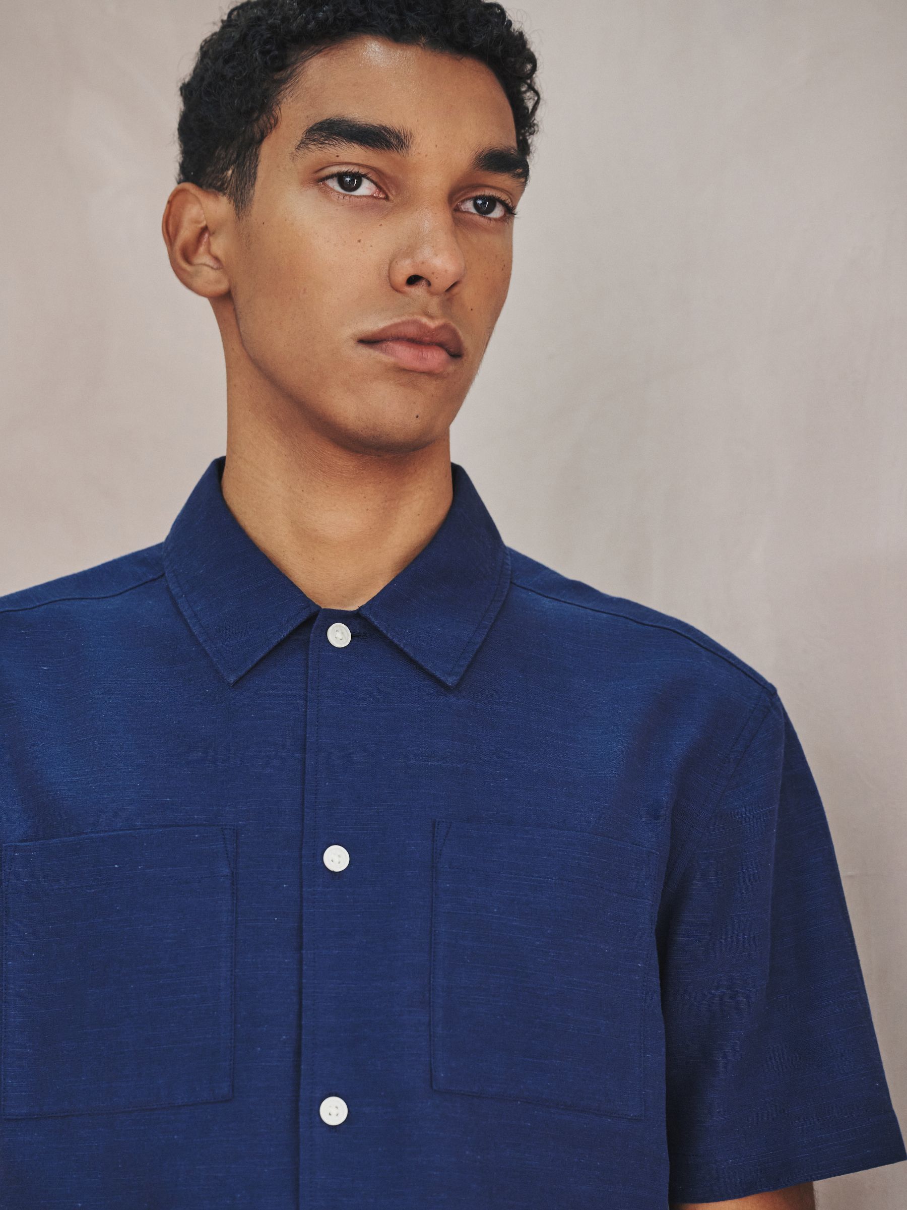 Buy Navy N.Premium Linen Tencel Blend Short Sleeve Shirt from Next