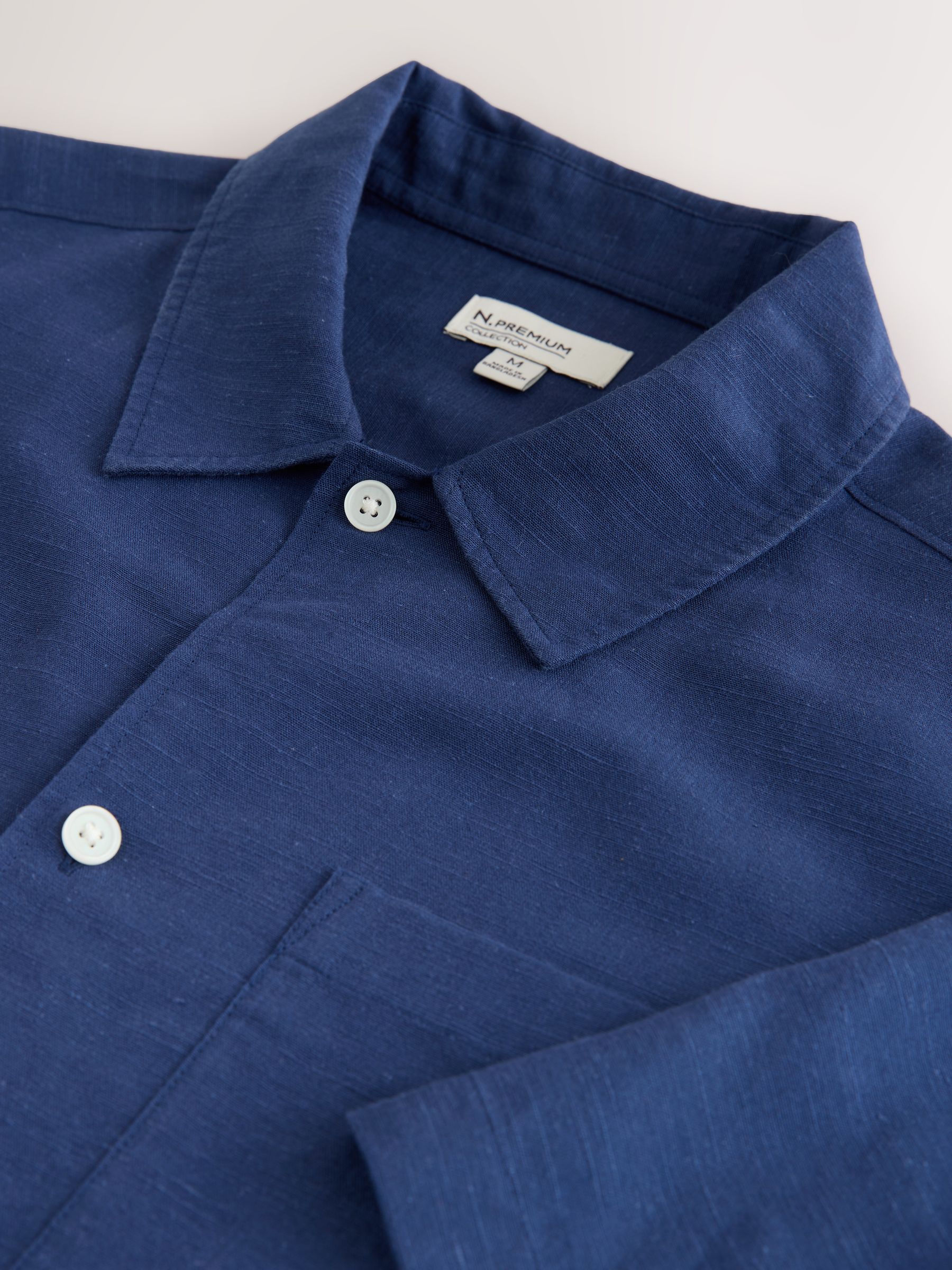 Buy Navy N.Premium Linen Tencel Blend Short Sleeve Shirt from Next