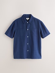 أزرق داكن - Linen Tencel Blend Short Sleeve Shirt - Image 6 of 8
