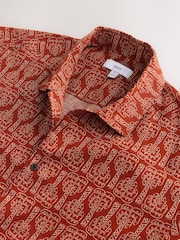Rot - Cotton Linen Printed Short Sleeve Shirt - Bild 2 von 3