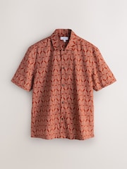 Red Cotton Linen Printed Short Sleeve Shirt - Image 5 of 7