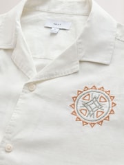Neutral Textured Embroidered Navajo Style Short Sleeve Shirt - Image 4 of 4