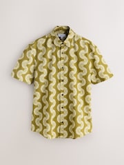 Green Cotton Linen Printed Short Sleeve Shirt - Image 5 of 7