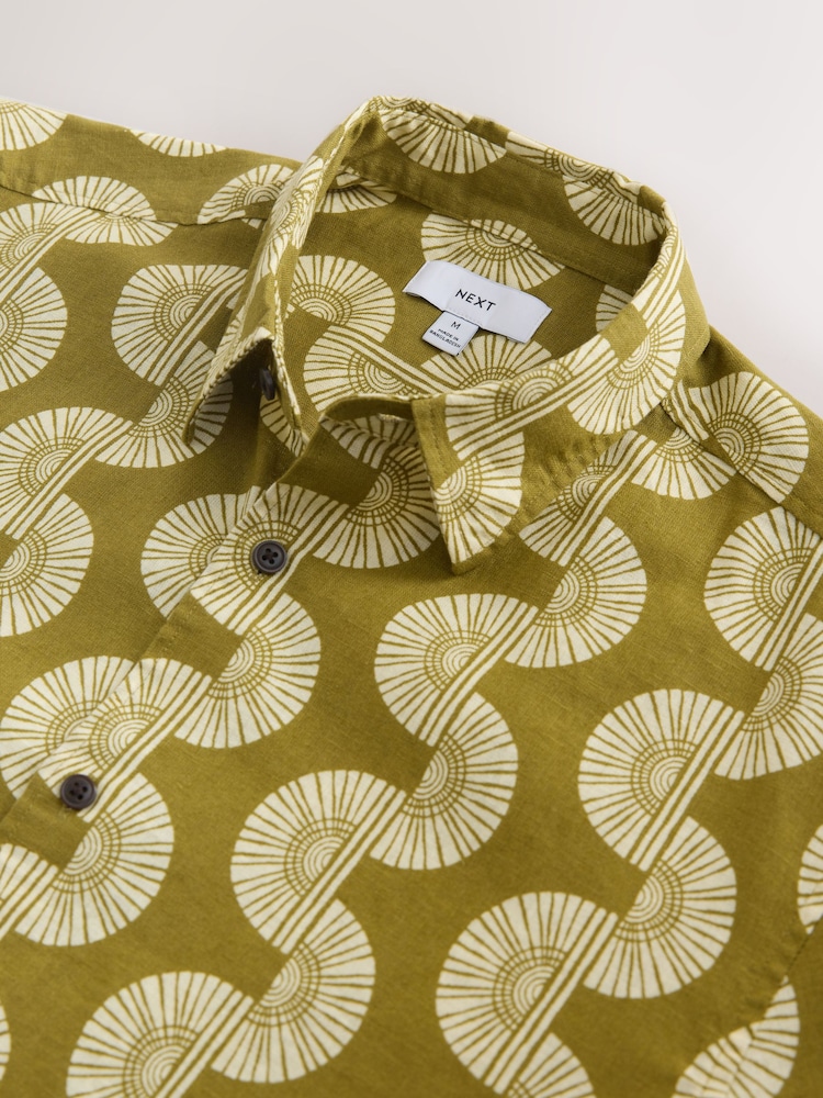 Green Cotton Linen Printed Short Sleeve Shirt - Image 7 of 7