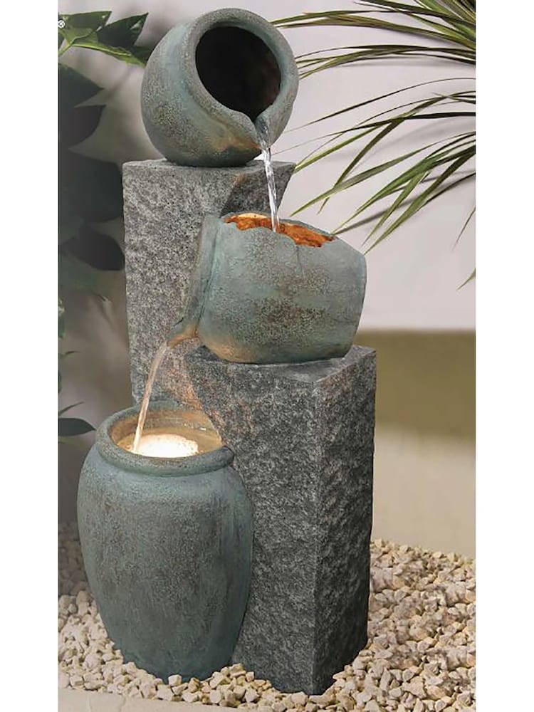 Premier Decorations Ltd Grey 86.5cm Ceramic Cascading Pots Water Feature - Image 1 of 2