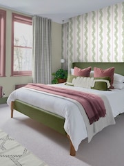 Graham & Brown Pink & Green Laurel Leaf Stripe 10M Wallpaper - Image 1 of 4