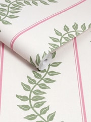 Graham & Brown Pink & Green Laurel Leaf Stripe 10M Wallpaper - Image 3 of 4