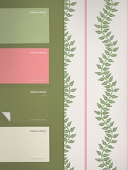 Graham & Brown Pink & Green Laurel Leaf Stripe 10M Wallpaper - Image 4 of 4