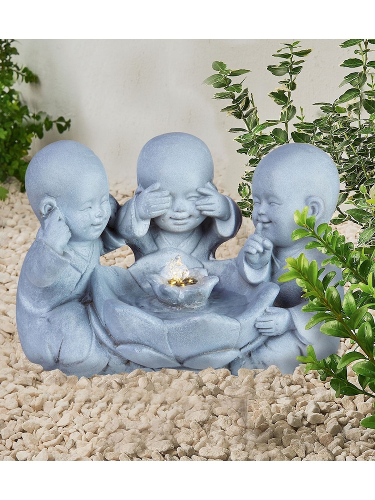 Premier Decorations Ltd Grey 42cm 4 LED Low Voltage 3 Monks Water Feature - Image 1 of 3