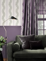 Graham & Brown Mauve & Sage Laurel Leaf Stripe 10M Wallpaper - Image 1 of 4