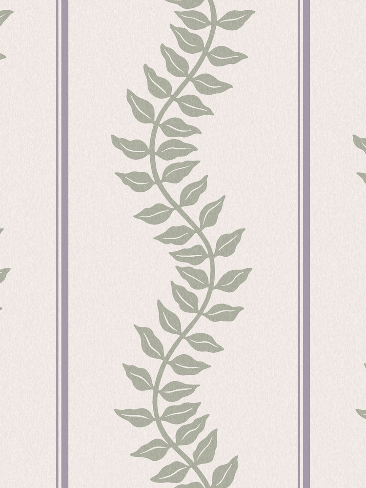 Graham & Brown Mauve & Sage Laurel Leaf Stripe 10M Wallpaper - Image 2 of 4