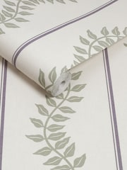 Graham & Brown Mauve & Sage Laurel Leaf Stripe 10M Wallpaper - Image 3 of 4