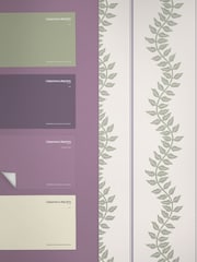 Graham & Brown Mauve & Sage Laurel Leaf Stripe 10M Wallpaper - Image 4 of 4