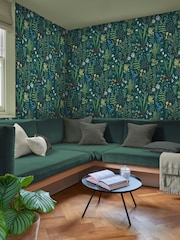 Graham & Brown Teal Oshibana 10M Wallpaper - Image 1 of 4