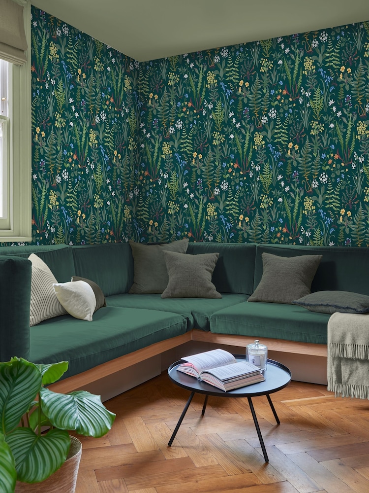 Graham & Brown Teal Oshibana 10M Wallpaper - Image 1 of 4