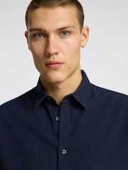 Selected Homme Blue Short Sleeve Shirt With Linen - Image 2 of 4