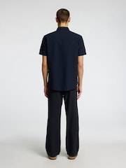 Selected Homme Blue Short Sleeve Shirt With Linen - Image 3 of 4