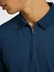 Selected Homme Light Blue Quarter Zip Short Sleeve Polo Shirt - Image 4 of 4