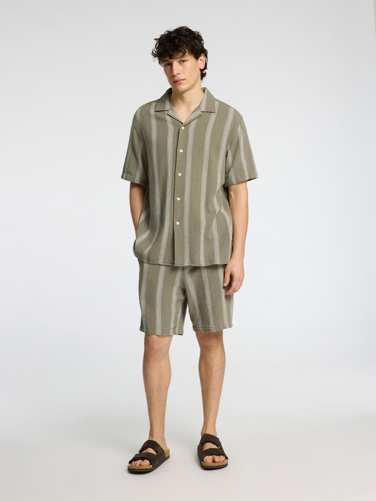 Selected Homme Green Revere Collar Short Sleeve Shirt - Image 1 of 4