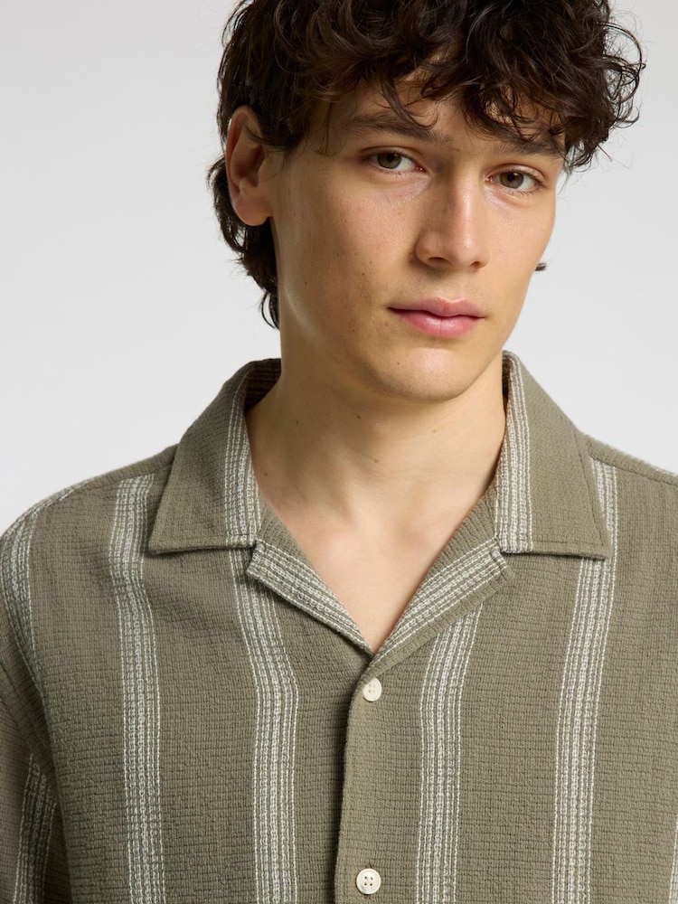 Selected Homme Green Revere Collar Short Sleeve Shirt - Image 2 of 4