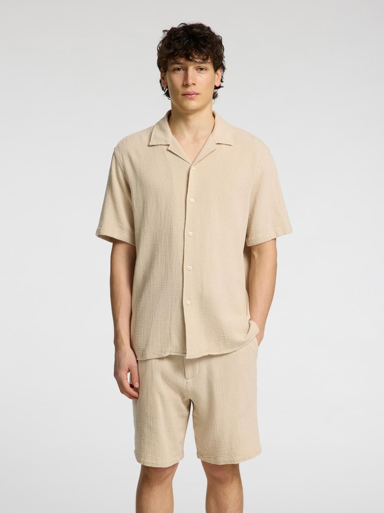 Selected Homme Cream Revere Collar Short Sleeve Shirt - Image 1 of 4