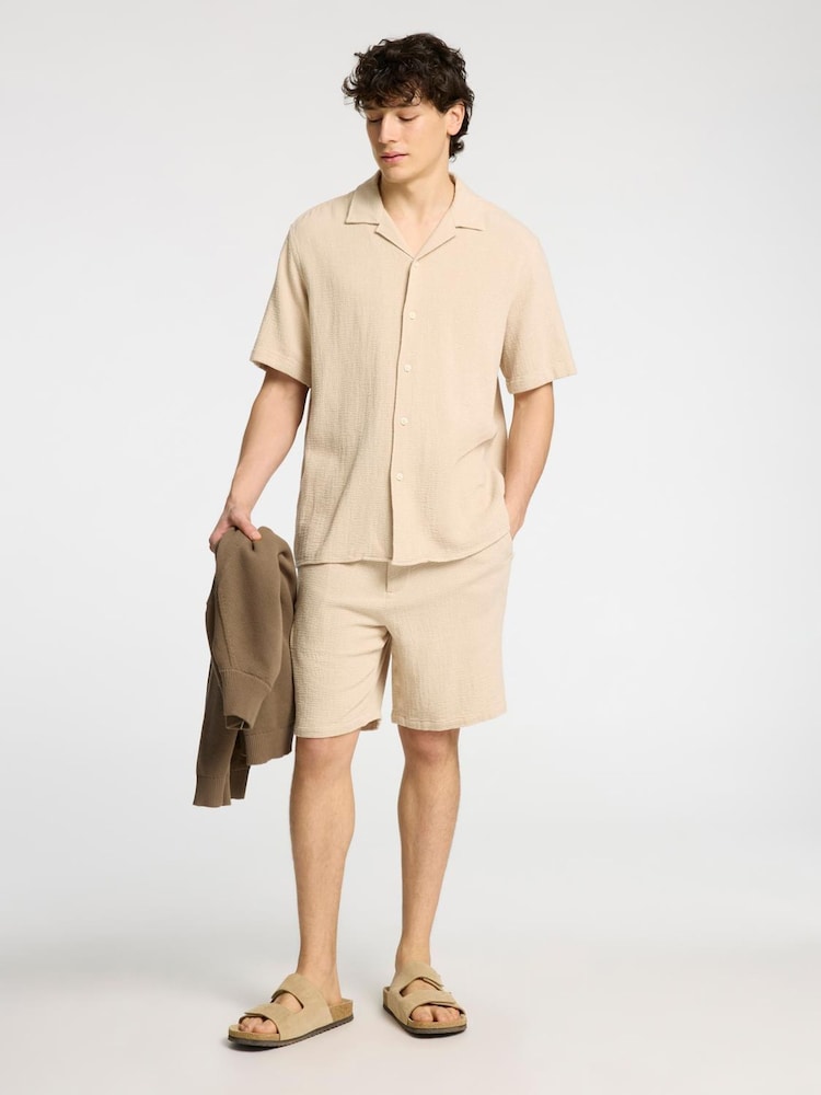 Selected Homme Cream Revere Collar Short Sleeve Shirt - Image 4 of 4