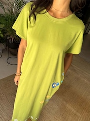 Never Fully Dressed Green 100% Cotton Palma T-Shirt Midi Dress - Image 2 of 6