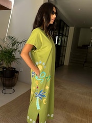 Never Fully Dressed Green 100% Cotton Palma T-Shirt Midi Dress - Image 3 of 6