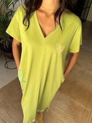 Never Fully Dressed Green 100% Cotton Palma T-Shirt Midi Dress - Image 4 of 6
