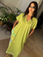 Never Fully Dressed Green 100% Cotton Palma T-Shirt Midi Dress - Image 5 of 6