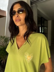 Never Fully Dressed Green 100% Cotton Palma T-Shirt Midi Dress - Image 6 of 6