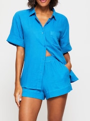 KBX Blue White Annie Cheesecloth Short Sleeve Shirt - Image 1 of 7