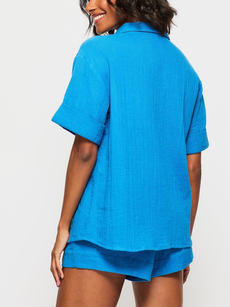 KBX Blue White Annie Cheesecloth Short Sleeve Shirt - Image 2 of 7 KBX Blue White Annie Cheesecloth Short Sleeve Shirt - Image 2 of 7