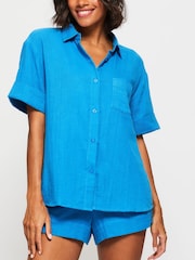 KBX Blue White Annie Cheesecloth Short Sleeve Shirt - Image 3 of 7