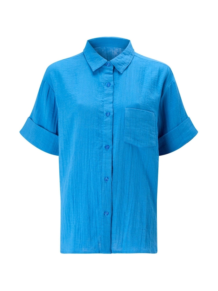 KBX Blue White Annie Cheesecloth Short Sleeve Shirt - Image 7 of 7 KBX Blue White Annie Cheesecloth Short Sleeve Shirt - Image 7 of 7