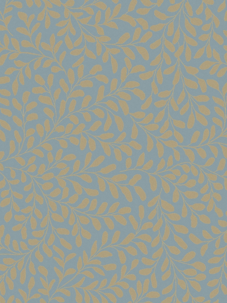 Graham & Brown Sky Blue Pale Gold Gilded Leaf A4 Wallpaper Sample - Image 2 of 4