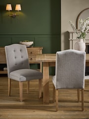 Set of 2 Soft Linen Look Mid Grey Malvern Button Light Wood Leg Dining Chairs - Image 1 of 7