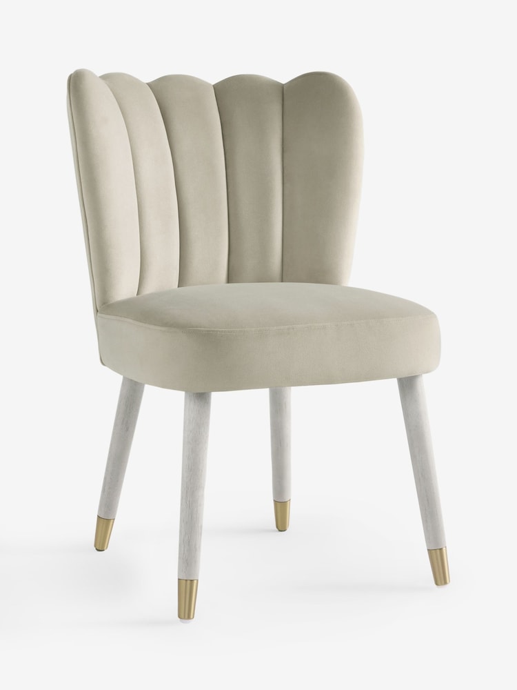 Set of 2 Soft Velvet Pebble Grey Leg Grace Scallop Shell Back Dining Chairs - Image 8 of 8