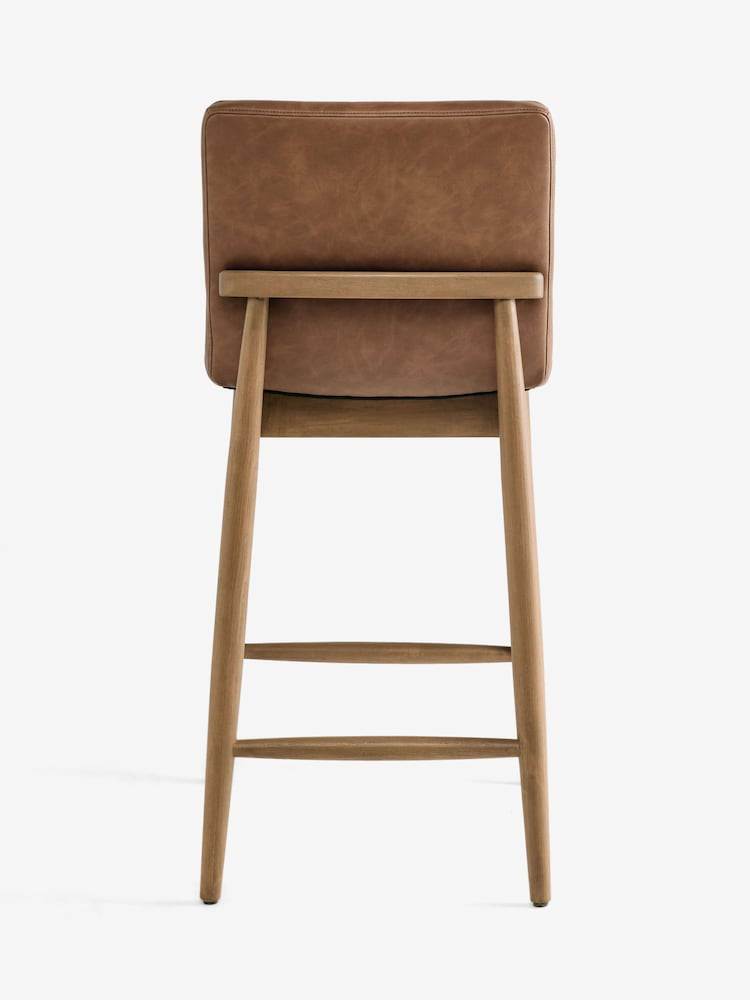 Distressed Faux Leather Tan Atlas Tweedy Plain Light Oak Effect Leg Fixed Height Bar Stool - Image 7 of 7 Distressed Faux Leather Tan Atlas Tweedy Plain Light Oak Effect Leg Fixed Height Bar Stool - Image 7 of 7