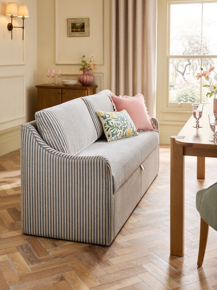 Chenille Stripe Slate Blue Aldridge Storage Dining Bench - Image 1 of 11 Chenille Stripe Slate Blue Aldridge Storage Dining Bench - Image 1 of 11