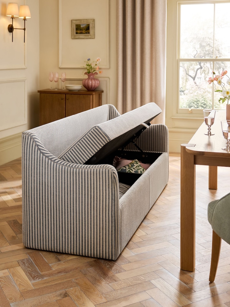 Chenille Stripe Slate Blue Aldridge Storage Dining Bench - Image 2 of 11 Chenille Stripe Slate Blue Aldridge Storage Dining Bench - Image 2 of 11